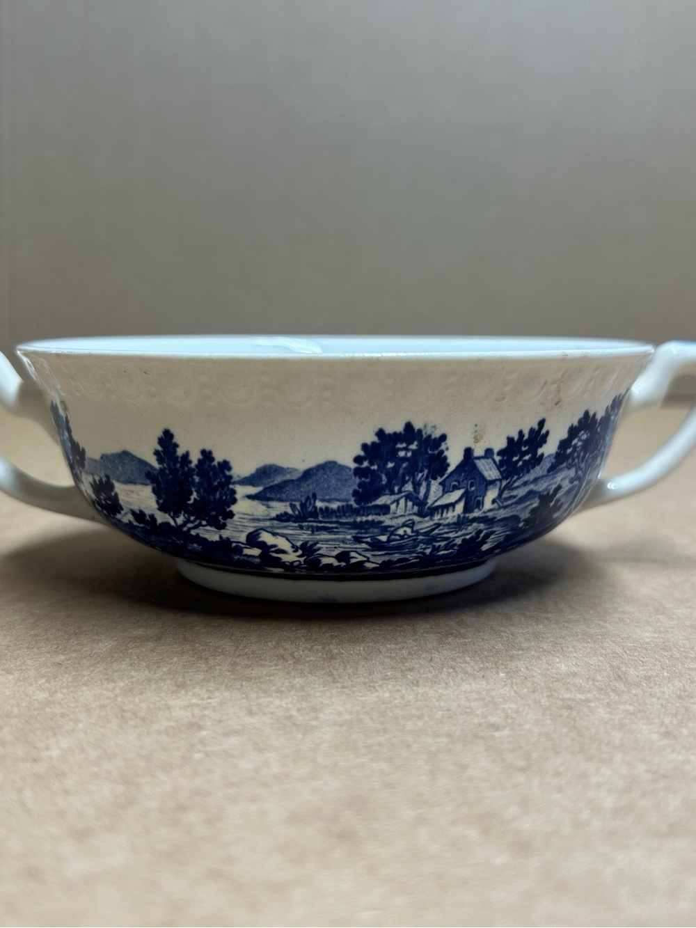 Villeroy & Boch 1960’s Blue and White Two-Handled Scenic Soup Bowl